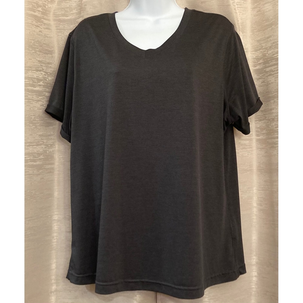 Athletic Works Womens XL Gray V Neck Short Sleeve T Shirt Top Activewear